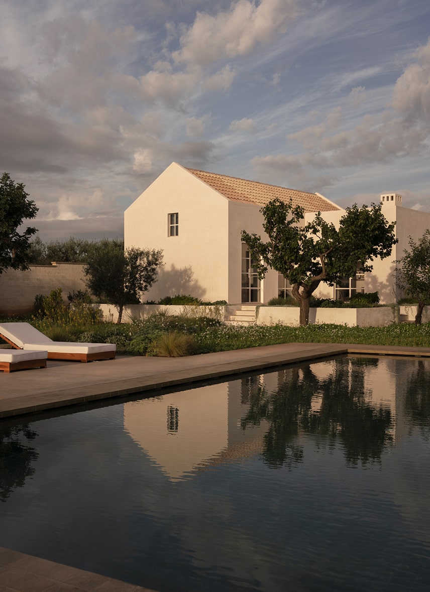 Progetto di edilizia turistica esterno con vista piscina - Lovece